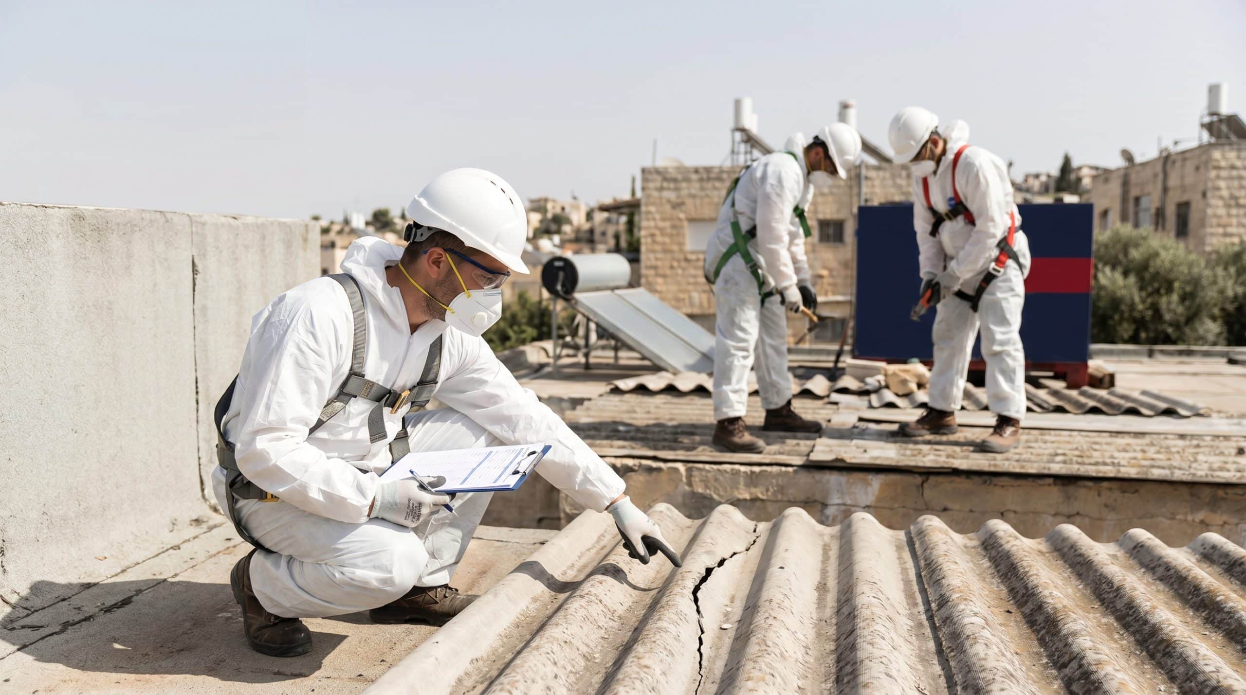 גג אסבסט ישן עם סדקים וסימני בלאי — מצב המחייב הזמנת סוקר מורשה